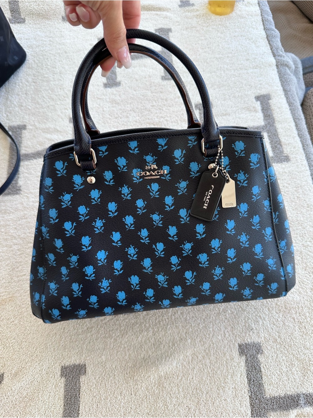Coach Black Satchel with Blue Floral Print - Picture 2 of 12